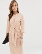 Asos Design Tie Wrap Around Midi Dress - Pink