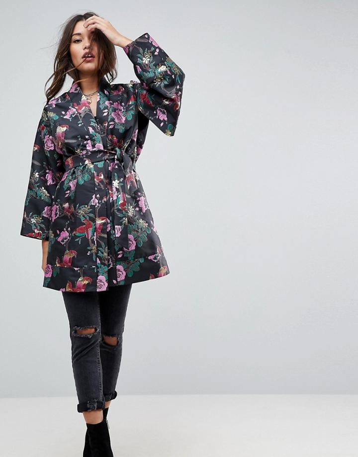 Asos Dark Floral Jacquard Kimono Jacket - Multi