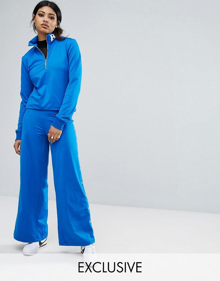 Bones Wide Leg Tracksuit Bottoms With Eyelet Detail - Blue