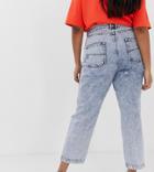 Collusion Plus X005 Straight Leg Jeans In Acid Wash With Bum Rips-blue