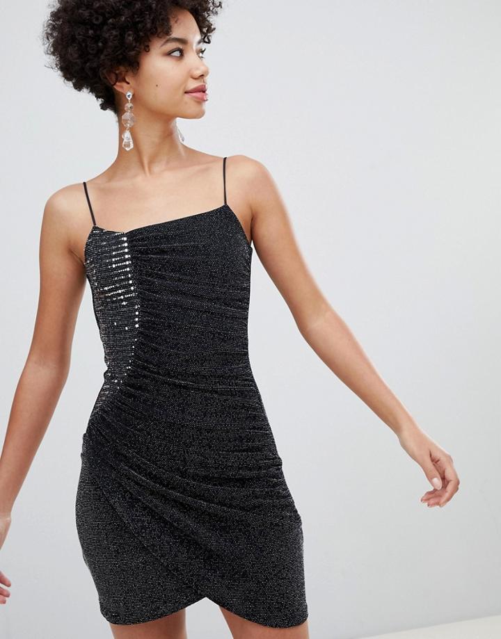 Stradivarius Side Gathering Glitter Dress - Black
