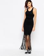 Good Vibes Bad Daze Maxi Dress With Fringing - Black