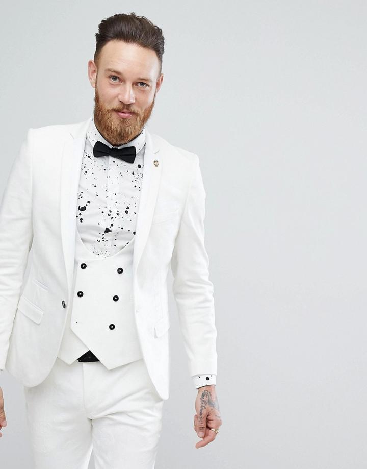 Noose & Monkey Super Skinny Suit Jacket In Flocking - White