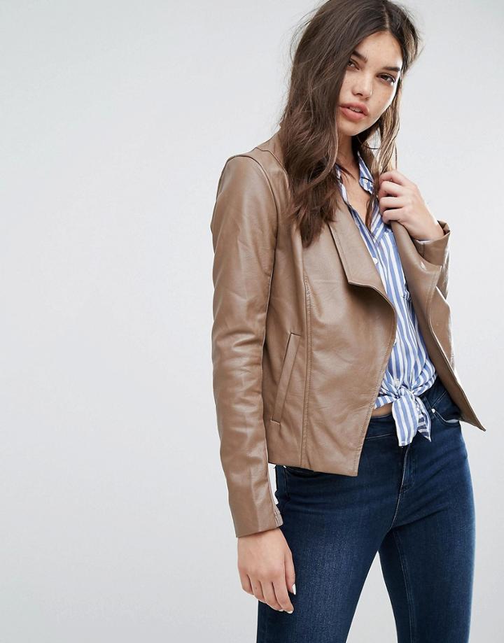 Missguided Brown Waterfall Biker Jacket - Tan