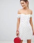Prettylittlething Polka Dot Bardot Mini Dress - White