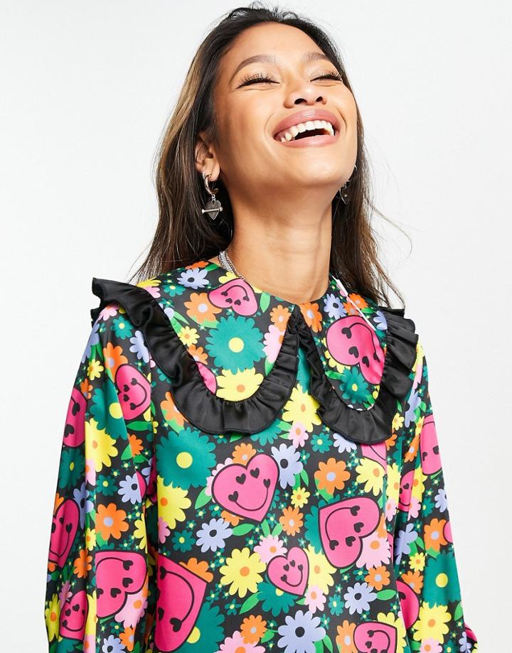 Twisted Wunder Shirt With Bib Collar In Pink-multi
