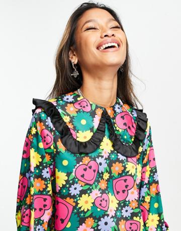 Twisted Wunder Shirt With Bib Collar In Pink-multi