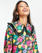 Twisted Wunder Shirt With Bib Collar In Pink-multi