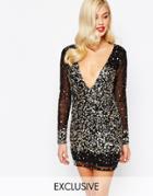 Amelia Rose Deep Plunge Front And Back Embellished Mini Dress