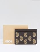 Asos Leather Cardholder With Paisley Embroidery - Brown