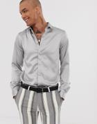 Twisted Tailor Super Skinny Satin Shirt In Silver - Silver
