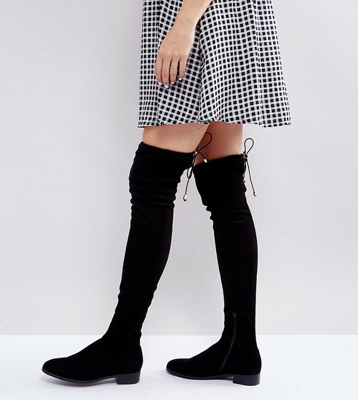 Asos Keep Up Petite Flat Over The Knee Boots - Black