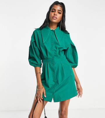 Saint Genies Collar Detail Shirt Dress In Green