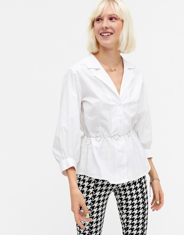 Monki Pam Organic Cotton Full Sleeve Blouse In White