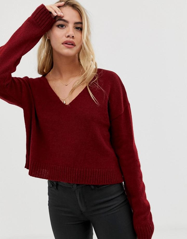 Asos Design Cropped Sweater In Fluffy Yarn And Off Shoulder - Red