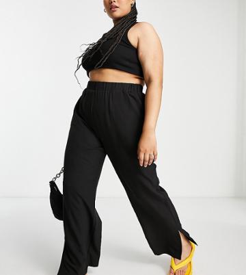 Only Curve Side Slit Pants In Black