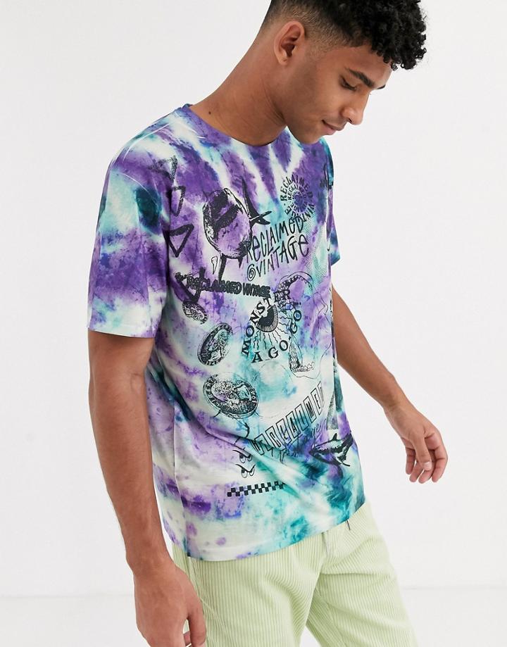 Reclaimed Vintage Tie Dye Scribble Print T-shirt-pink