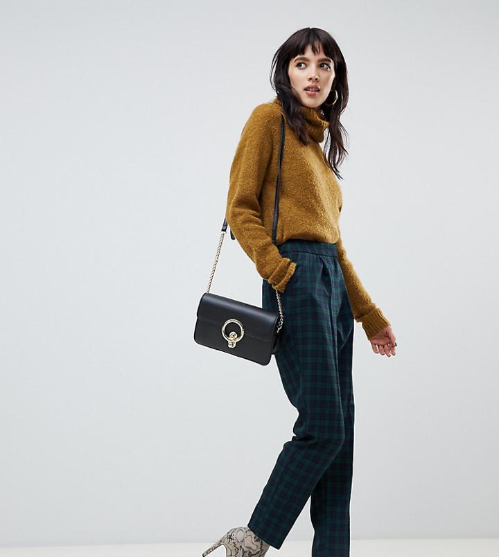 Warehouse Peg Pants In Blue Plaid Check - Green