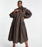Asos Design Curve City Maxi Smock Dress With Collar In Check Print-multi
