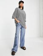 River Island Oversized Stripe T-shirt In Navy
