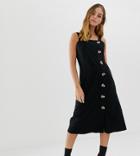 Asos Design Petite Midi Pinafore With Large Button Detail-black