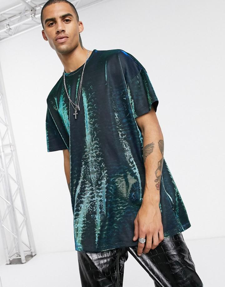 One Above Another Oversized T-shirt In Metallic Tiger-blue