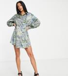 Topshop Petite Peacock Print Tie Side Shirt Dress-multi