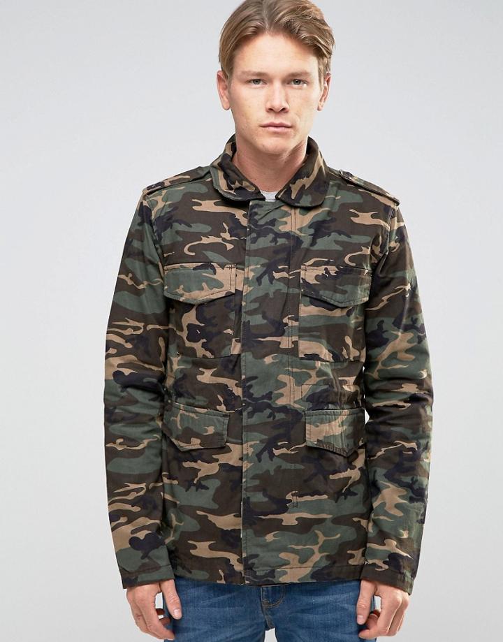 Bellfield Camo Print Military Style Jacket - Green