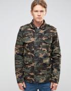 Bellfield Camo Print Military Style Jacket - Green