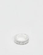 Asos Design Ring With Baguette Crystal Stones In Silver Tone - Silver