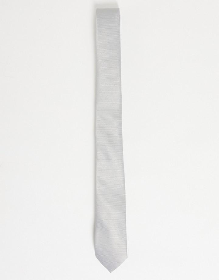 Asos Design Slim Tie In Silver-grey