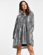 Sister Jane Mini Smock Dress With Bib Collar In Shiny Check-multi