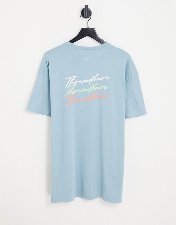 Threadbare Oversized Logo Back Print T-shirt In Duck Egg Blue