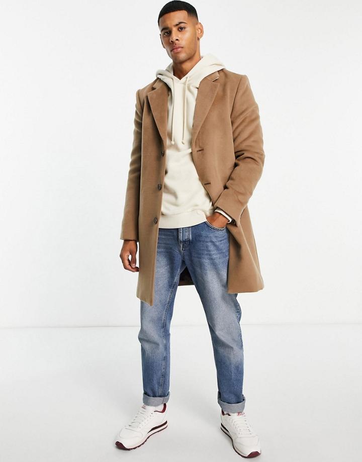 River Island Overcoat In Camel-brown