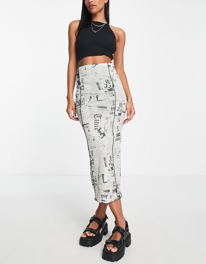 Topshop Grunge Newspaper Print Midi Skirt In Black And White