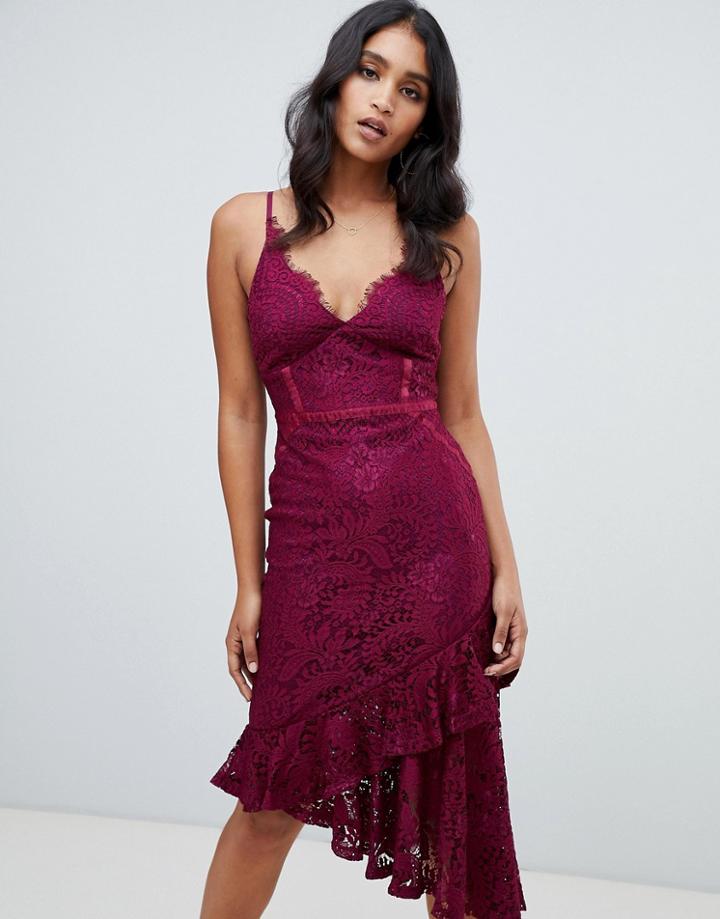Lipsy Lace Asymmetric Hem Cami Bodycon Dress In Purple - Purple