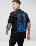 Asos Oversized T-shirt With Lace Up Detail And Fountain Of Youth Back Print - Black
