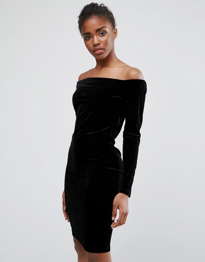 Minimum Velvet Off Shoulder Dress - Black