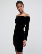 Minimum Velvet Off Shoulder Dress - Black