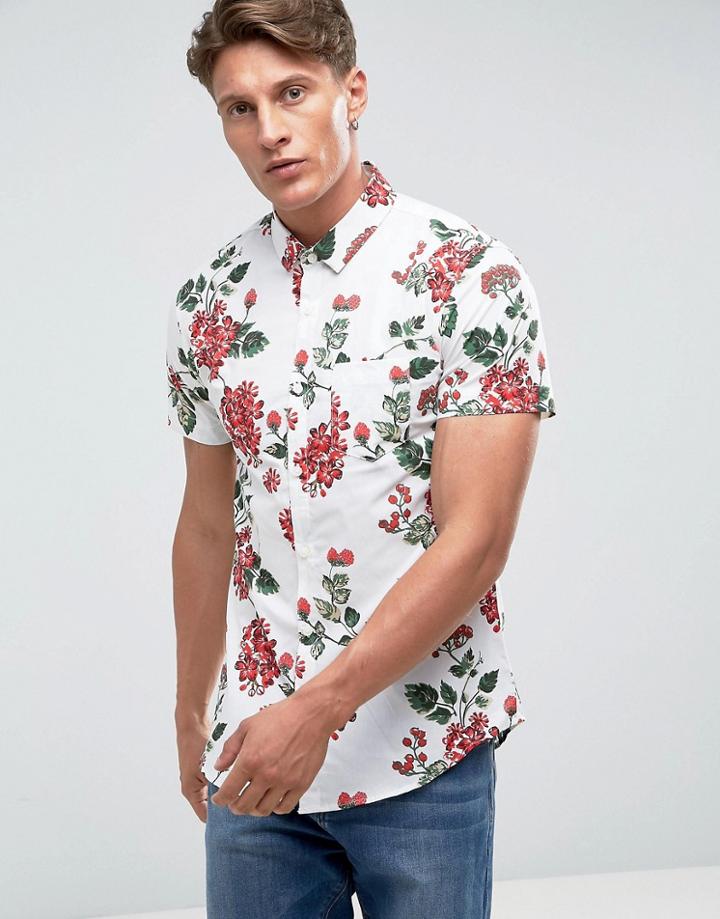 Threadbare Tropical Floral Short Sleeve Shirt - White