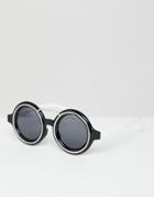 7x Round Sunglasses In Black And Silver - White