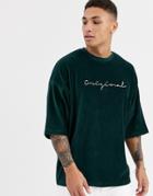 Asos Design Oversized Cord T-shirt With Original Embroidery