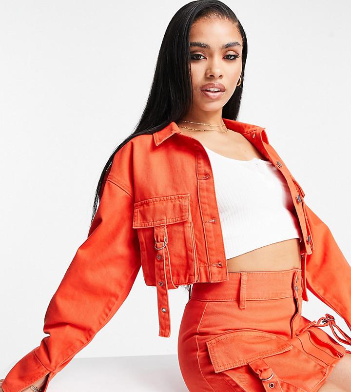 Asyou Cropped Denim Utility Jacket In Red - Part Of A Set