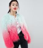 Asos Design Petite Mongolian Ombre Faux Fur Festival Jacket - Multi