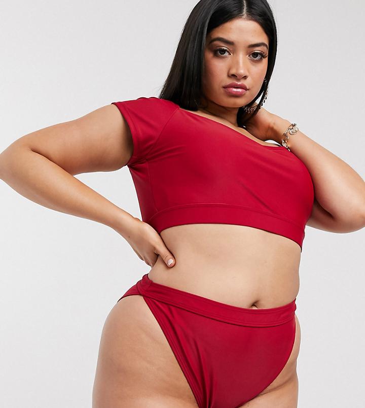 South Beach Curve Exclusive Mix And Match Tank Bikini Top In Plum-red