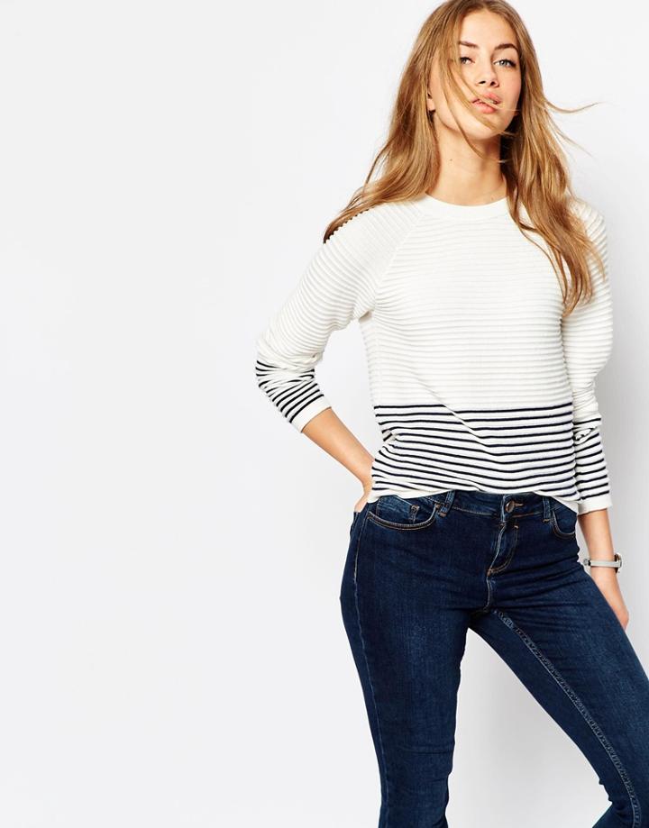 Asos Sweater In Ripple Stitch And Stripe - Multi