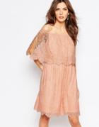 Vila Lace Bardot Double Layer Dress - Pink Sand