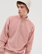 Asos Design Oversized Sweatshirt In Polar Fleece With Half Zip In Pink-purple