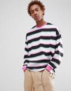 Asos Design Oversized Long Sleeve T-shirt With Bright Stripe - White