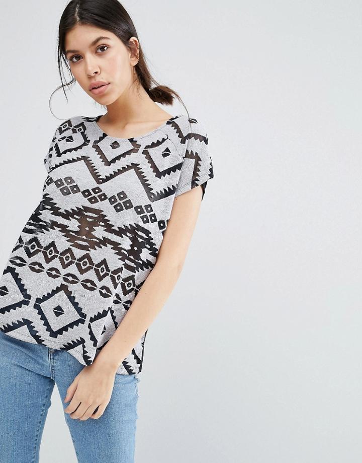 Vero Moda Jenny Short Sleeve Geo Print Top - Black